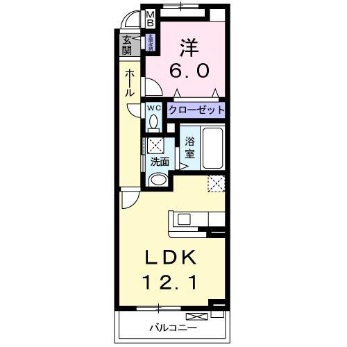 ヴィルヌーブ堺II(1LDK/3階)の間取り写真