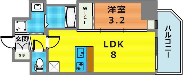 スワンズシティ神戸湊川II(1LDK/12階)の間取り写真