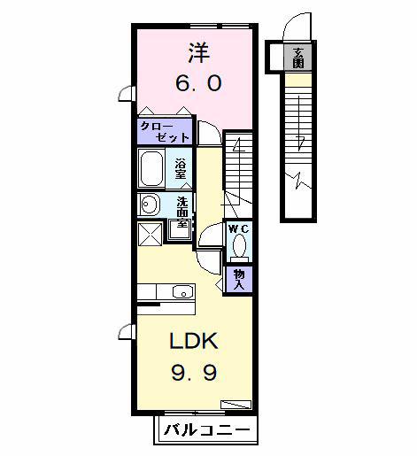 カーサ・セレノ(1LDK/2階)の間取り写真