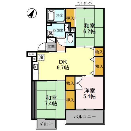 サンライズ星田 B棟(3DK/3階)の間取り写真