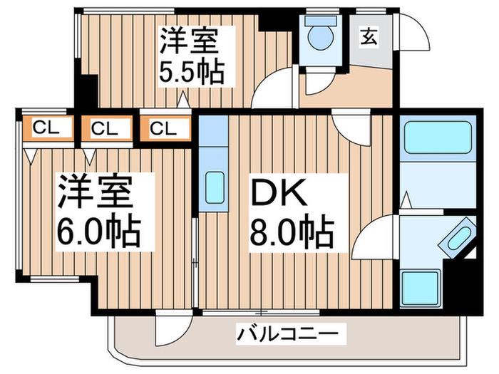 エスポワール中山(2DK/3階)の間取り写真
