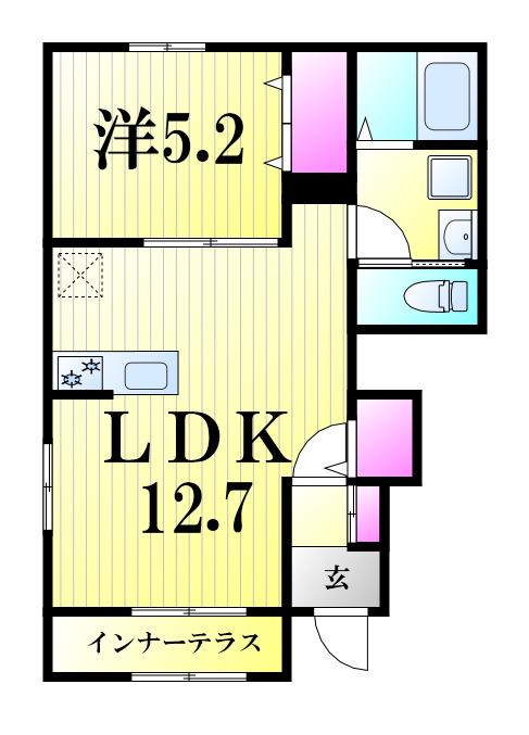 リーブルファイン松戸中和倉(1LDK/1階)の間取り写真