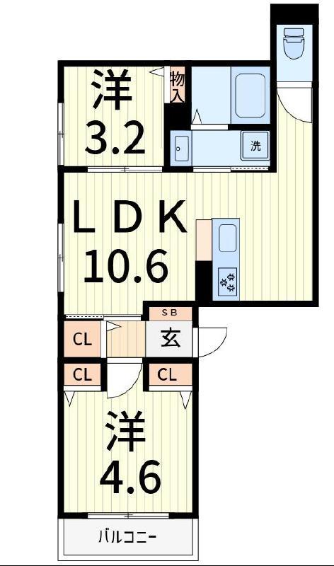 セレスティア柴又III(2LDK/1階)の間取り写真