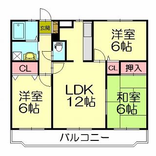 グランデージ空港南(3LDK/2階)の間取り写真