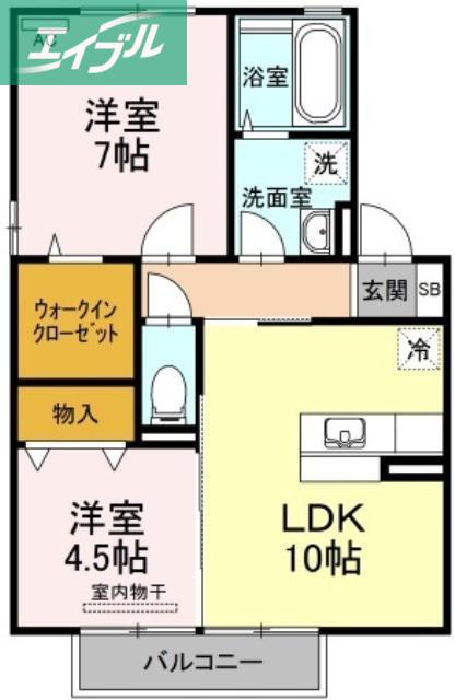 グランドソレイユ平野(2LDK/2階)の間取り写真