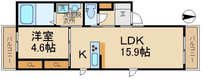 シャーメゾン今津中 B棟(1LDK/3階)の間取り写真