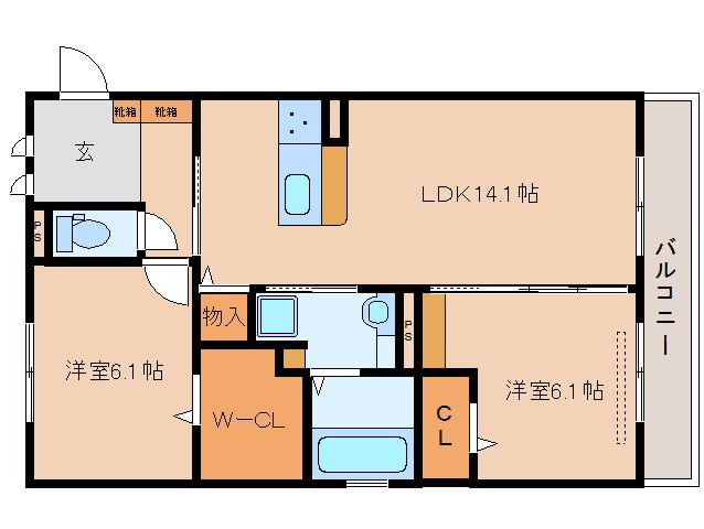 グランデ(2LDK/2階)の間取り写真