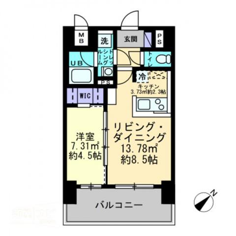 ルスト栗林町(1LDK/4階)の間取り写真