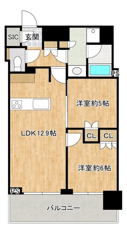 BRILLIATOWER西新(2LDK/15階)の間取り写真