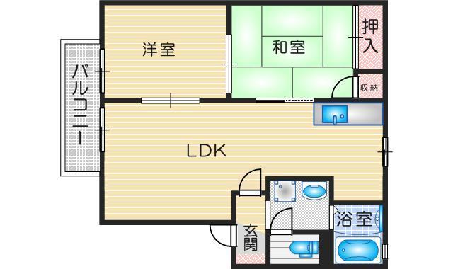 日恵ハイツB棟(2LDK/1階)の間取り写真