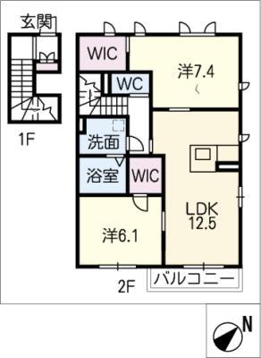アリエッタK(2LDK/2階)の間取り写真