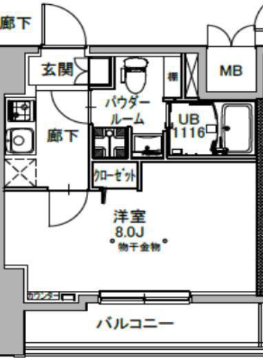 S-RESIDENCE八丁堀UNA(1K/4階)の間取り写真