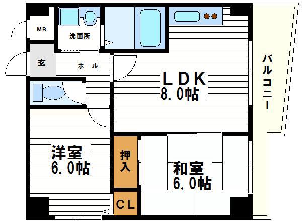 第三西原ハイツ(2LDK/3階)の間取り写真