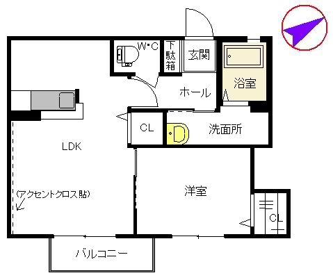 ヴィラソレーユ(1LDK/2階)の間取り写真