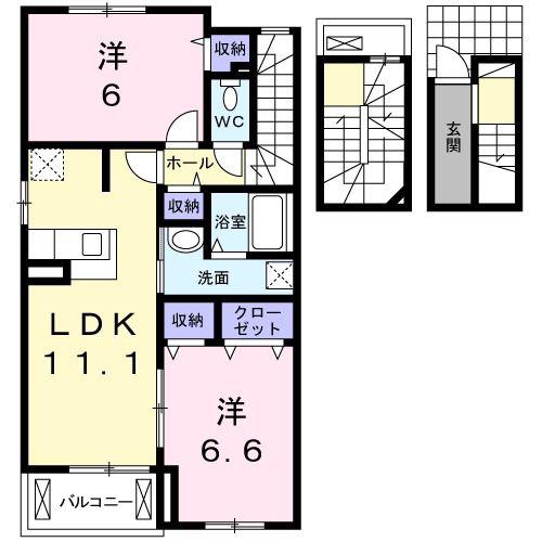シャイニー(2LDK/3階)の間取り写真