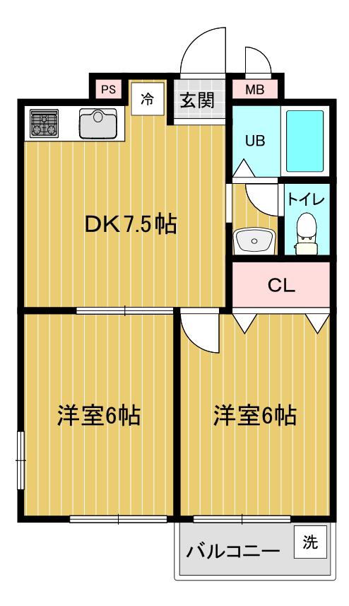 槁本ビルディング(2DK/2階)の間取り写真