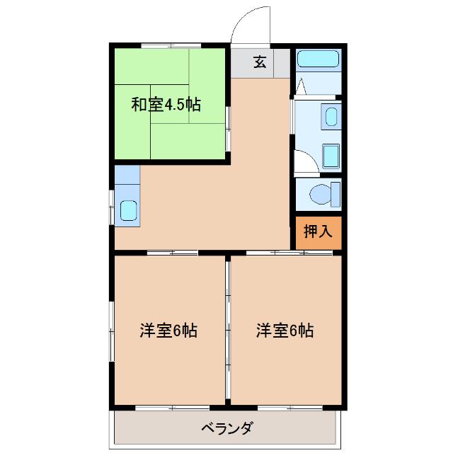 ハイツ大穂(3DK/2階)の間取り写真