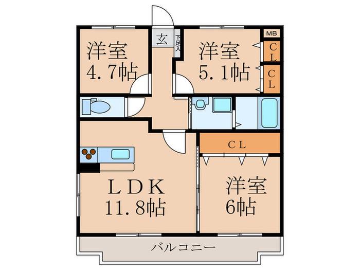 HOWDY(3LDK/2階)の間取り写真