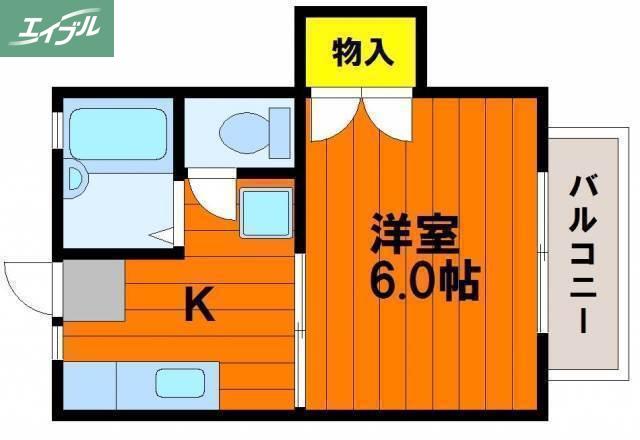 エステート新保B(1K/2階)の間取り写真