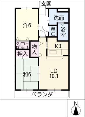 リバーサイド五明 C(2LDK/2階)の間取り写真