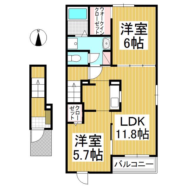 トリニティ岩村田II(2LDK/2階)の間取り写真