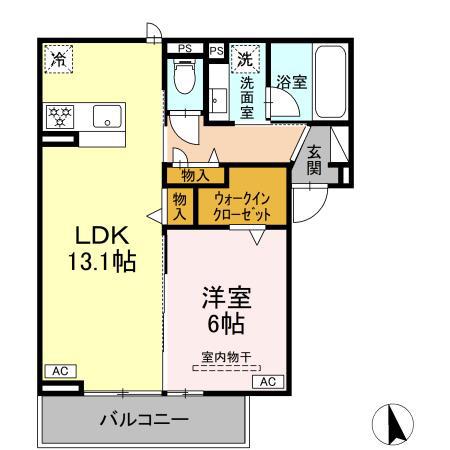 プライムテラス上六名(1LDK/3階)の間取り写真