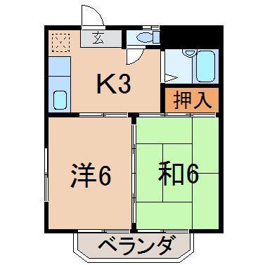 カーサミナミII(2K/2階)の間取り写真