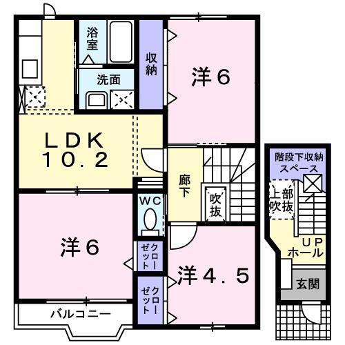 プリムヴェールB(3LDK/2階)の間取り写真