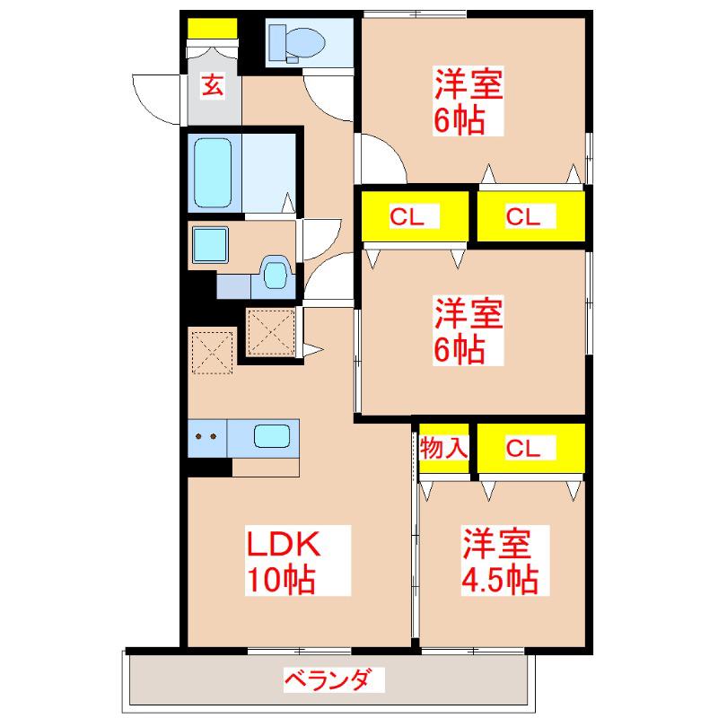 鹿児島市電谷山線 南鹿児島駅前駅 徒歩8分 3階建 築15年(3LDK/1階)の間取り写真