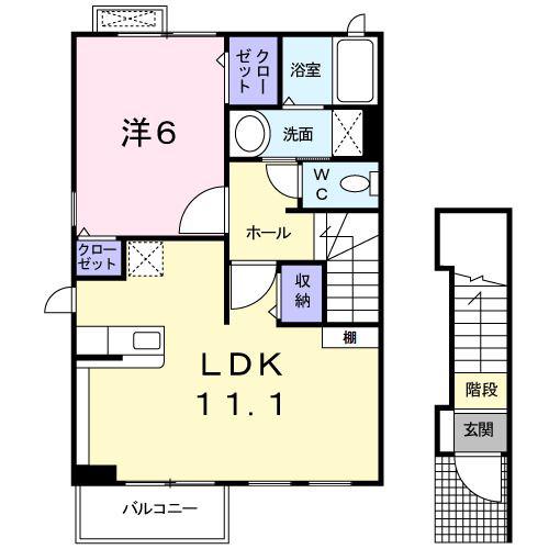 シュプール(1LDK/2階)の間取り写真