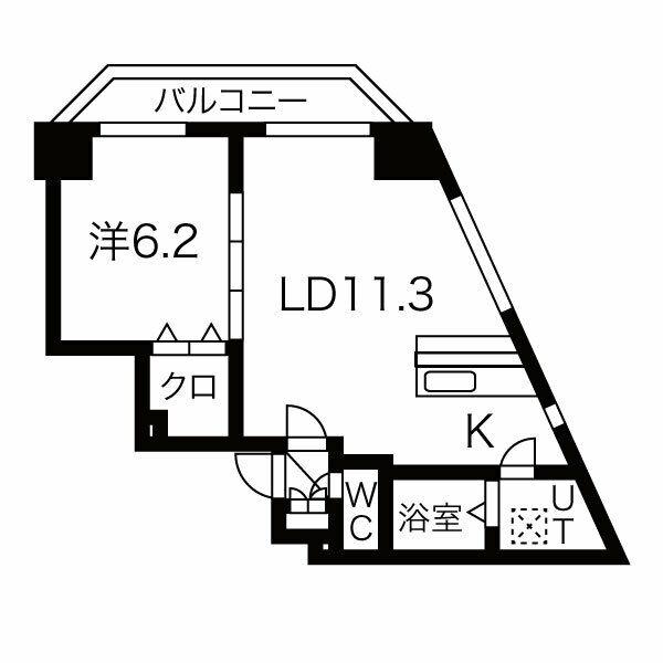 円山シャトー桂和坂下(1LDK/5階)の間取り写真