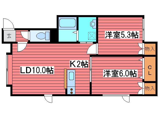 コスモスハイツ(2LDK/2階)の間取り写真