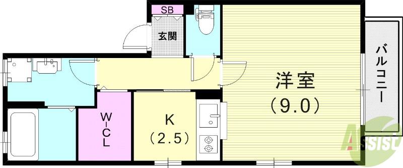 オーク玉田(1K/2階)の間取り写真