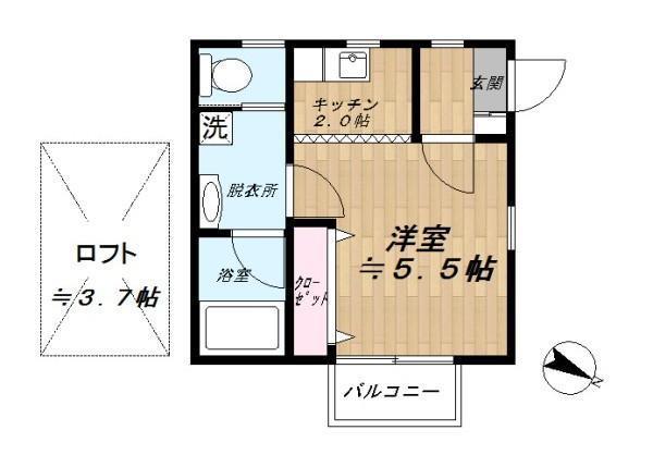 セントフィオーリ(1K/2階)の間取り写真