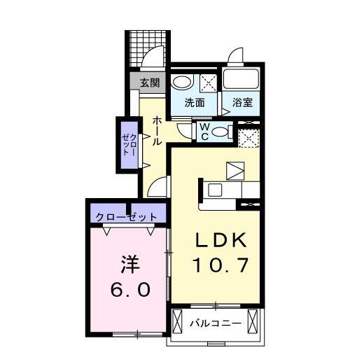 パッシオーネ F(1LDK/1階)の間取り写真