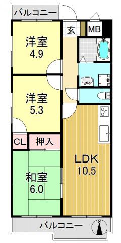 エルエムヒルズ平野(3LDK/6階)の間取り写真