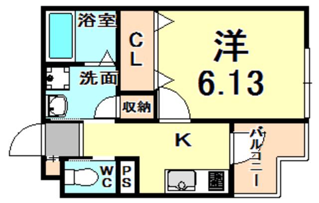 COLABO上ヶ原(1K/1階)の間取り写真
