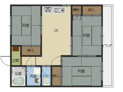 永礼ハイツB棟(3LDK/2階)の間取り写真