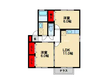 リシェスM(2LDK/1階)の間取り写真