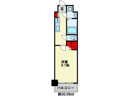 グランシャリオ三萩野(1K/11階)の間取り写真