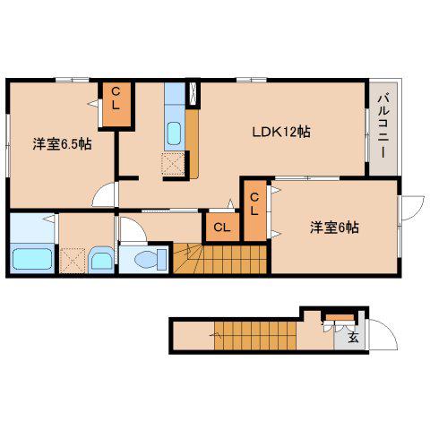サン草薙(2LDK/2階)の間取り写真