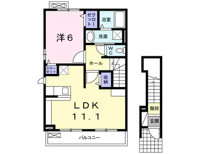 ロッソローザ(1LDK/2階)の間取り写真