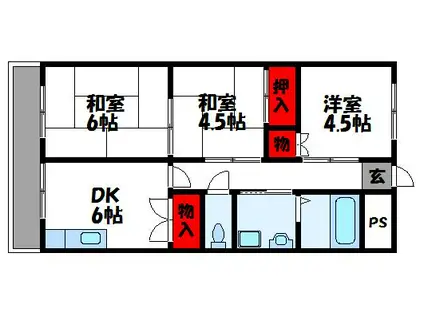 ギャラン東福間(3DK/4階)の間取り写真