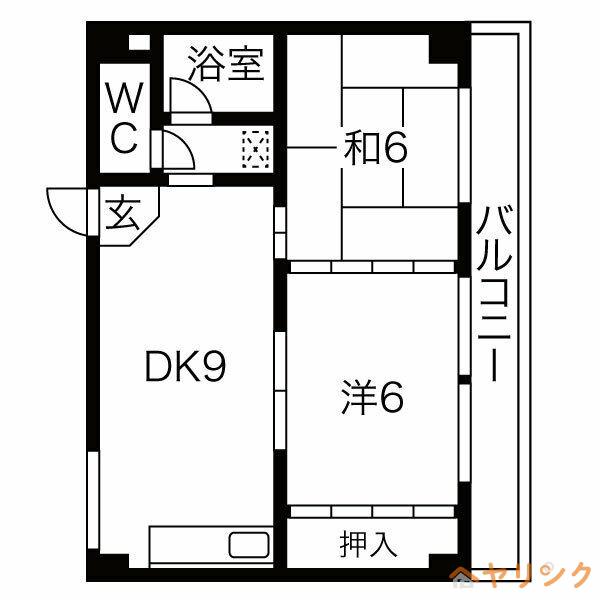 幸栄ハイツ城下(2DK/5階)の間取り写真