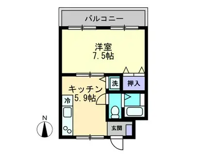 マンション渡辺(1DK/2階)の間取り写真