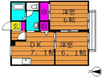 ミレニアム金光B棟(2DK/2階)の間取り写真