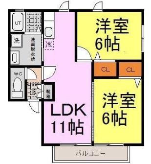 BIRDLANDたまでA・B(2LDK/2階)の間取り写真