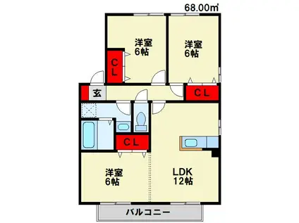 リビングタウン浅川B棟(3LDK/2階)の間取り写真