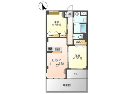 サン・ブリューII(2LDK/1階)の間取り写真