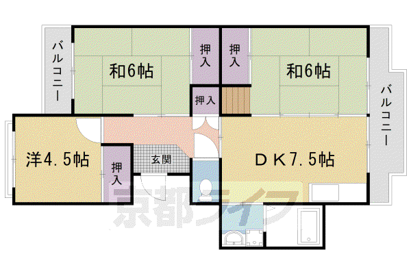 大覚寺市営 若者子育て応援 ことこと(3DK/3階)の間取り写真